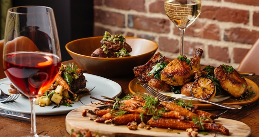 A table set with dinner menu items