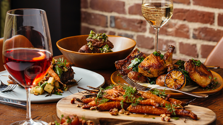 A table set with dinner menu items