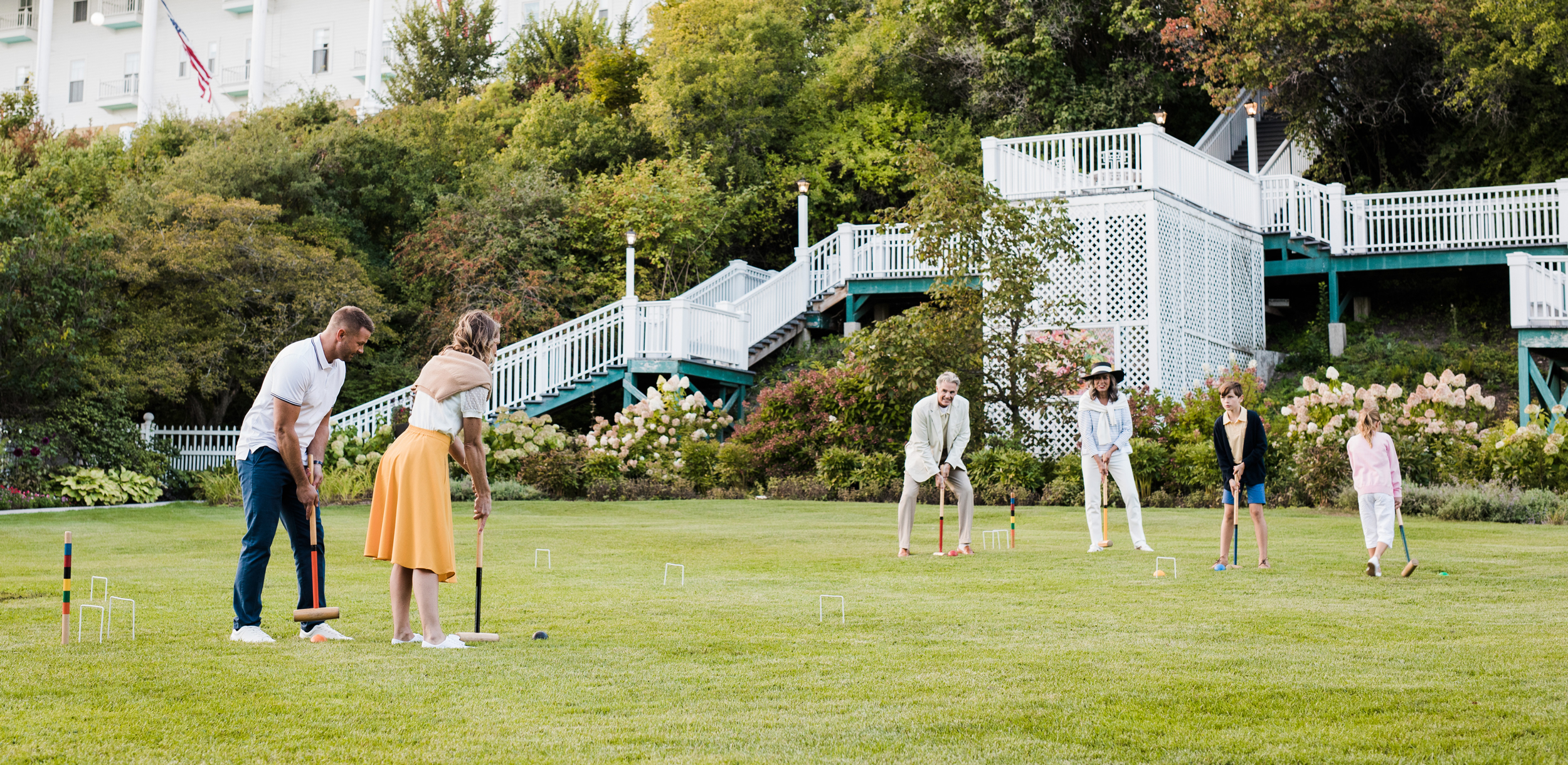 group playing lawn games